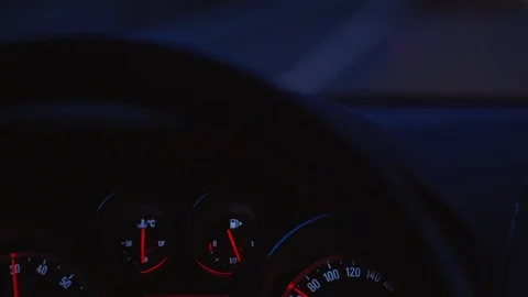 Car dashboard and road light during automobile drive in dark Stock Footage 104182931