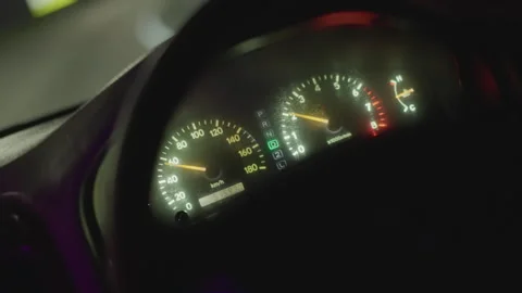 Car dashboard with animated gauges, Closeup of fast vehicle speed indicators Stock Footage 324957738