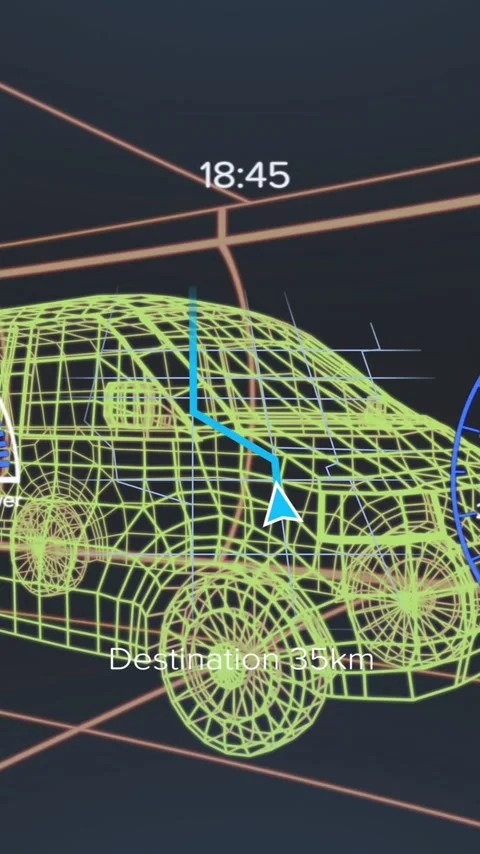 Car dashboard animation displaying speed, temperature, and navigation details Stock Footage 319811035