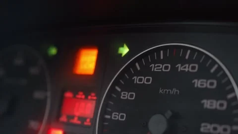 Car dashboard blinking right turn signal light Stock Footage 327401984