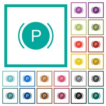 Car dashboard brake warning indicator flat color icons with quadrant frames 库存插图