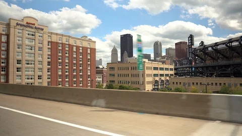 Car dashboard camera - Dash cam - Pittsburgh PNC stadium Stock Footage 115422107