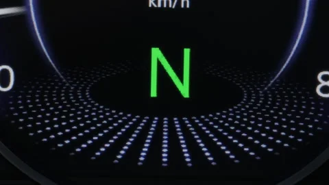 Car dashboard close up. Shifting automatic transmission from P parking to D Stock Footage 266781152