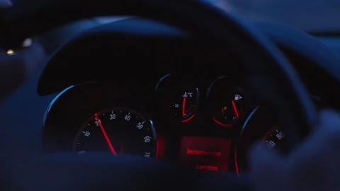 Car dashboard, control panel during automobile drive in dark Stock Footage 104126495