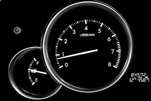 Car dashboard dials - engine RPM (rotations per minute) Stock Photos
