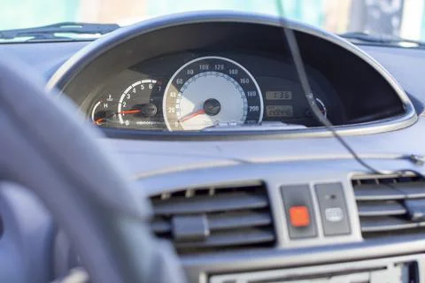 Car dashboard with digital values on it Stock Photos