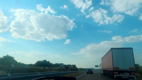 Car dashboard hyper time lapse drive E-90 highway in South-western Spain Stock Footage 157436450