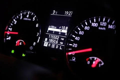 Car dashboard illumination at night Stock Photos