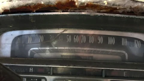 Car dashboard. Outdated car. Scrap cars background. Stock Footage 257653261