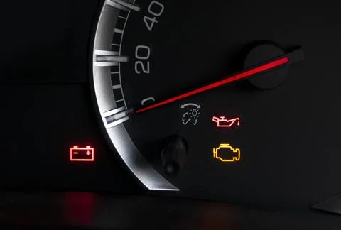 Car dashboard show status light icon Engine ,Engine oil and battery Stock Photos