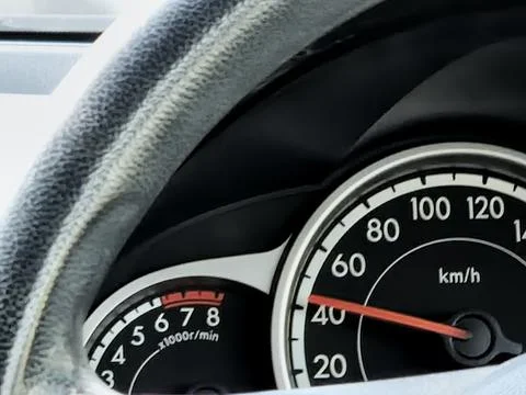 Car dashboard with speedometer close up view Foto stock