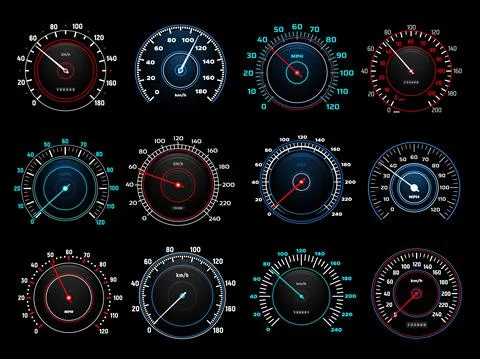 Car dashboard speedometer indicators vector set Illustrazione stock