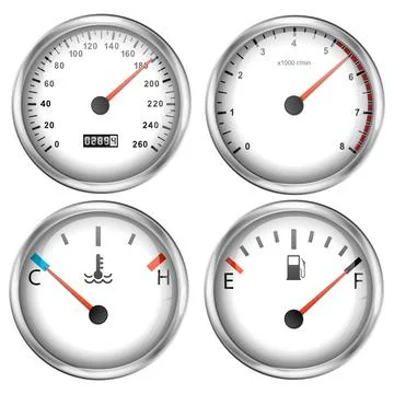 Car dashboard speedometer, tachometer gauge, fuel and engine temperature. Rea Stock Illustration