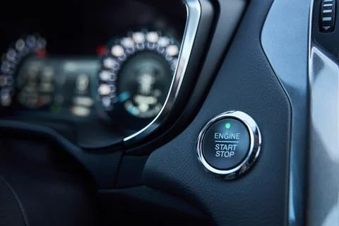 Car dashboard with start engine button on panel Foto stock