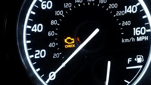 Car Dashboard Startup: Speedometer &amp; Check Engine Indicator Stock Footage 273196924