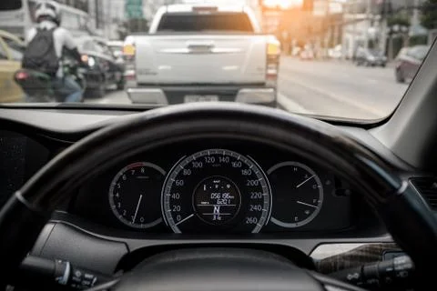 Car dashboard in traffic Foto stock