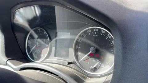 Car dashboard with warning lights illuminated, vehicle diagnostics and system Stock Footage 337104340
