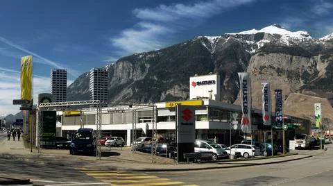 Car dealership and dramatic backdrop Stock Photos