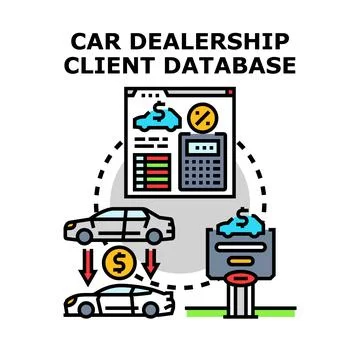Car dealership client database data analysis and management Stock Illustration