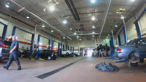 Car Dealership Service Bay Mechanics Stock Footage