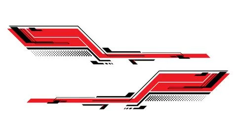 Car decals with red stripe and black line, wraps sticker design Stock Illustration