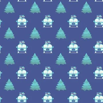 Car delivering gift boxes seamless pattern. Festive Christmas background. Pre Stock Illustration