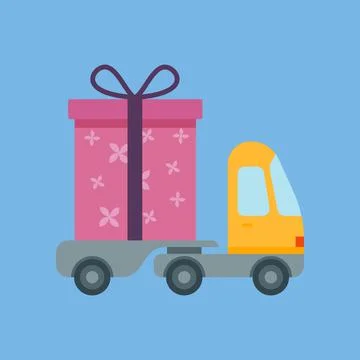 Car delivery with gift box. The concept of free shipping. Delivery service. F Stock Illustration