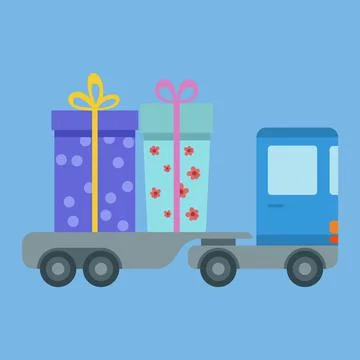 Car delivery with gift box. The concept of free shipping. Delivery service. F Stock Illustration