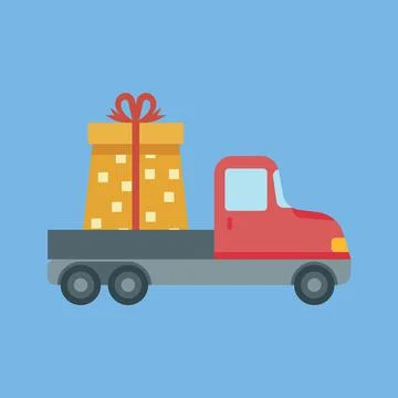 Car delivery with gift box. The concept of free shipping. Delivery service. F Stock Illustration
