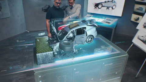 Car Design Developers using Car crash simulator Stock Footage 223242293
