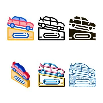 Car on designs pedestal icon vector outline Stock Illustration