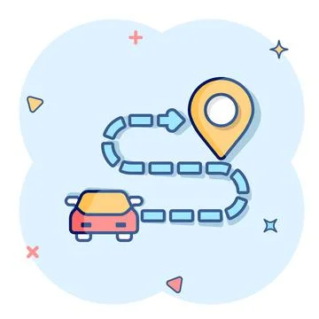 Car destination icon in comic style. Car navigation cartoon vector illustrati イラスト素材