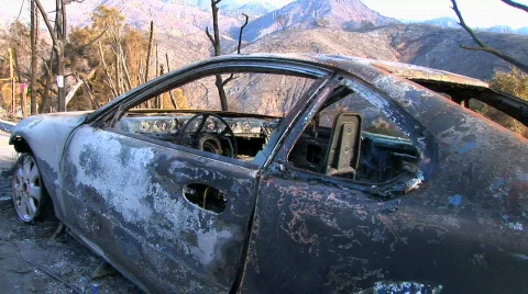 Car destroyed by fire Stock Footage 419667
