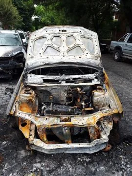 Car destroyed by a fire Stockfoto's