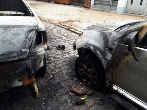 Car destroyed by a fire 스톡 사진