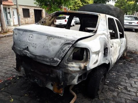 Car destroyed by a fire Stockfoto's