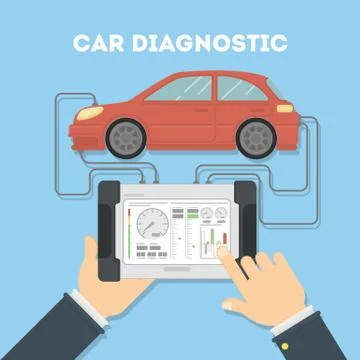 Car diagnostic with tablet. Illustrazione stock