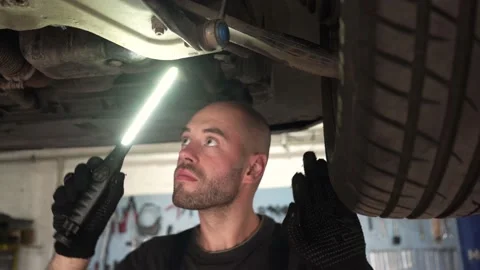 Car diagnostics. an auto mechanic inspects a car. auto repair shop. breaking. Stock Footage 204878904