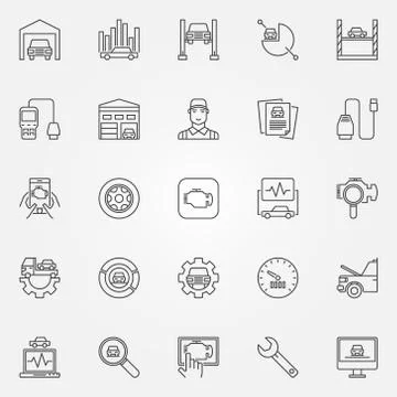 Car diagnostics icons set Illustrazione stock