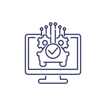 Car diagnostics, line icon with a computer 스톡 일러스트