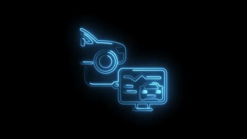 Car diagnostics neon glow outline modern car computer automotive diagnostic scan Stock Footage 322995329