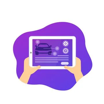 Car diagnostics with a tablet, vector art イラスト素材