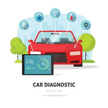Car diagnostics test service, protection insurance concept parts service Stock Illustration