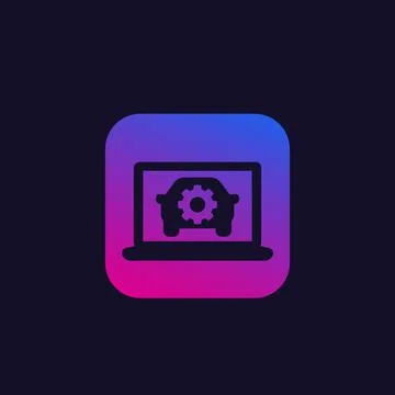 Car diagnostics vector icon with laptop computer Stock Illustration