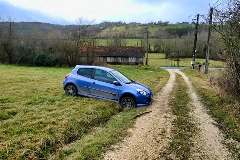 Car In a Ditch. Stock Photos