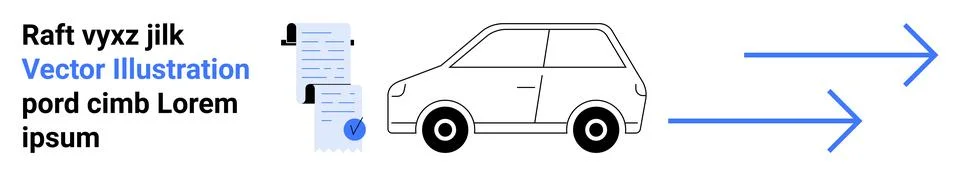 Car with Document and Arrows Indicating Forward Movement and Progress Stock Illustration