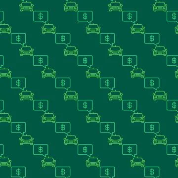 Car with Dollar sign in Speech Bubble vector line green seamless pattern Stock Illustration
