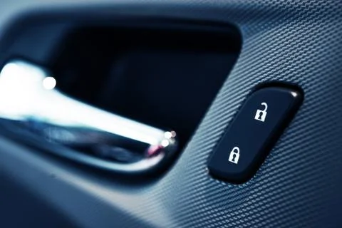 Car Door Lock Button Closeup. Electric Locking Button in Modern Car. Photos