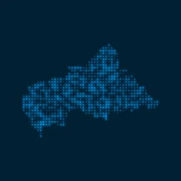 CAR dotted glowing map. Shape of the country with blue bright bulbs. Vector.. Stock Illustration