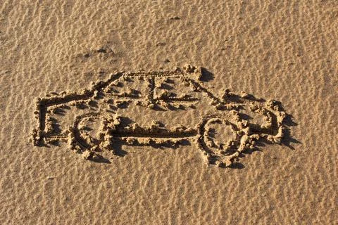 Car drawing on sand Stock Photos